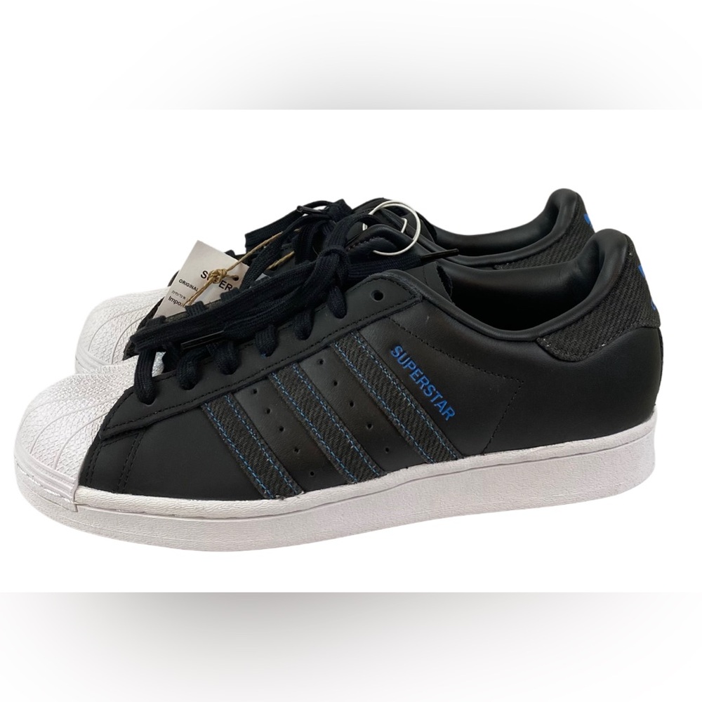 Adidas Superstar Shoes Mens 8 Denim Pack Black Leather Sneaker Classic NEW - Picture 2 of 7